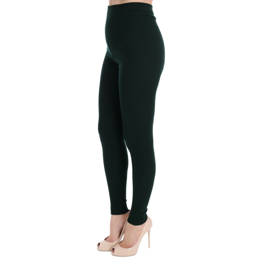 Dolce & Gabbana Elegante Strumpfhose mit hoher Taille aus grüner Wolle