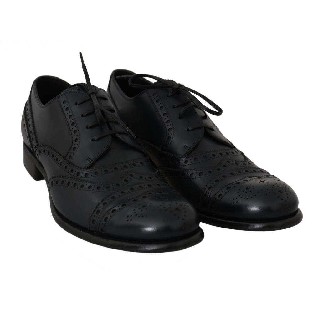 Dolce & Gabbana Elegante Derby-Schuhe aus blauem Leder mit Flügelspitze