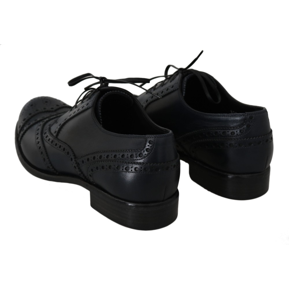 Dolce & Gabbana Elegante Derby-Schuhe aus blauem Leder mit Flügelspitze