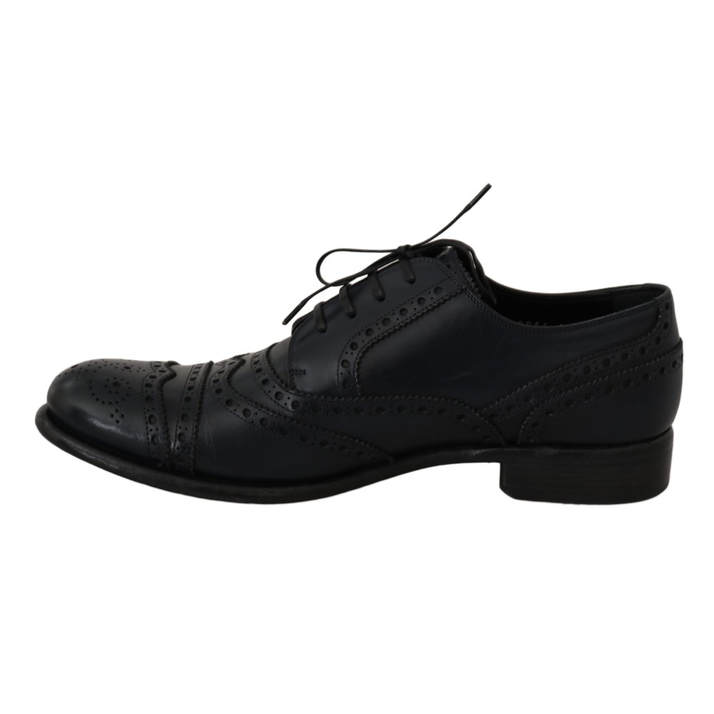 Dolce & Gabbana Elegante Derby-Schuhe aus blauem Leder mit Flügelspitze