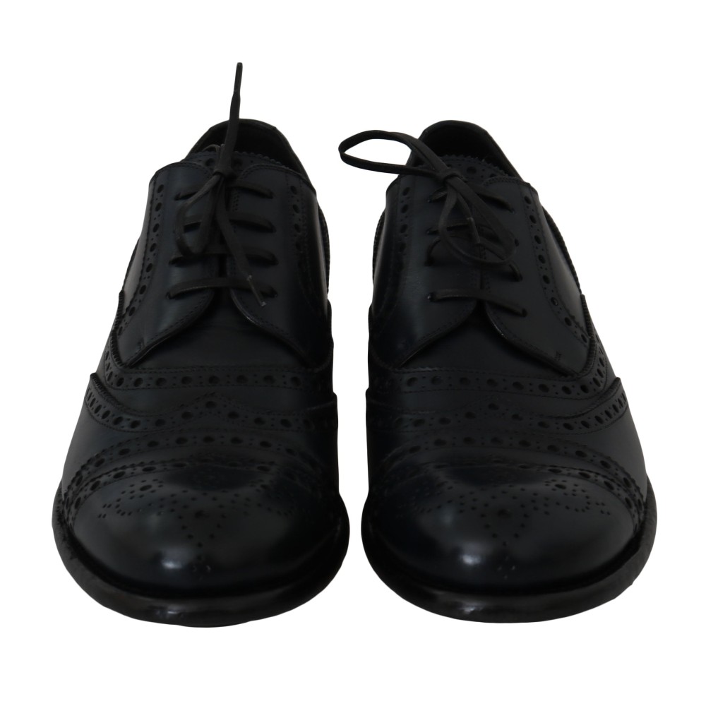 Dolce & Gabbana Elegante Derby-Schuhe aus blauem Leder mit Flügelspitze