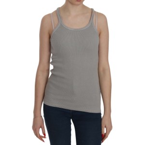 PINK MEMORIES Elegante ärmellose Bluse aus grauer Baumwolle