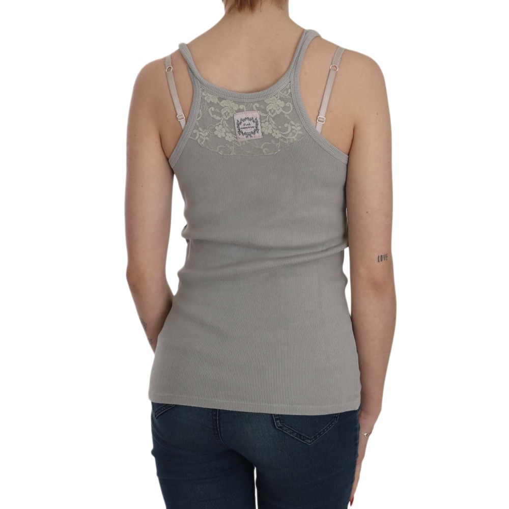 PINK MEMORIES Elegante ärmellose Bluse aus grauer Baumwolle