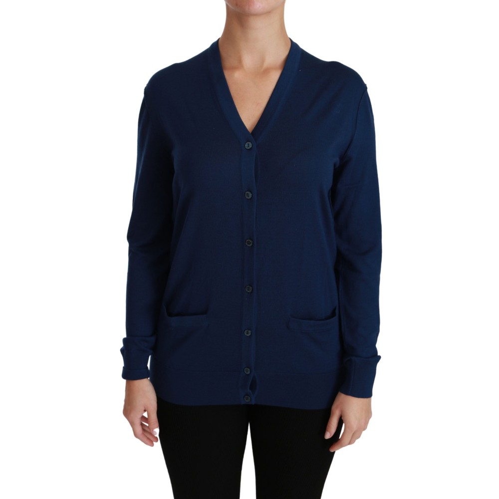 Dolce & Gabbana Eleganter Blauer Cardigan aus Schurwolle