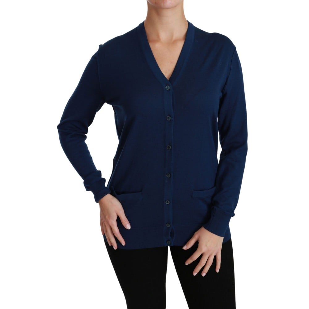 Dolce & Gabbana Eleganter Blauer Cardigan aus Schurwolle