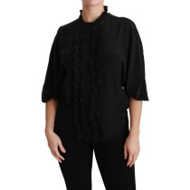 Dolce & Gabbana Elegante schwarze Seidenbluse mit kurzen Ärmeln