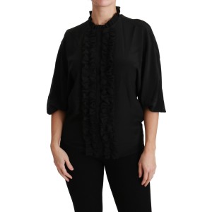 Dolce & Gabbana Elegante schwarze Seidenbluse mit kurzen Ärmeln