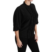 Dolce & Gabbana Elegante schwarze Seidenbluse mit kurzen Ärmeln