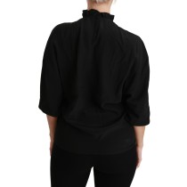 Dolce & Gabbana Elegante schwarze Seidenbluse mit kurzen Ärmeln