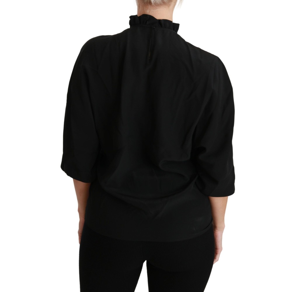 Dolce & Gabbana Elegante schwarze Seidenbluse mit kurzen Ärmeln