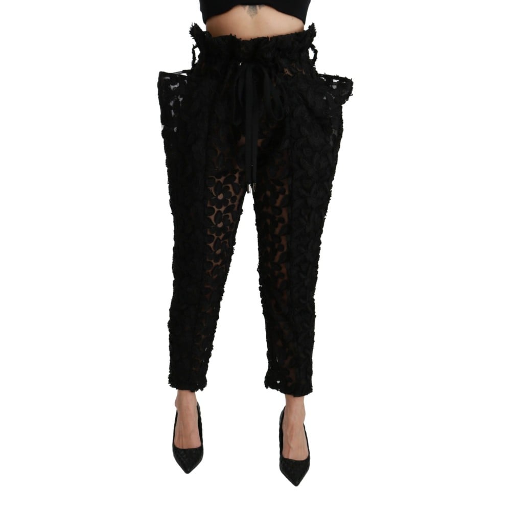 Dolce & Gabbana Schicke konisch zulaufende Hose mit hoher Taille und Spitze