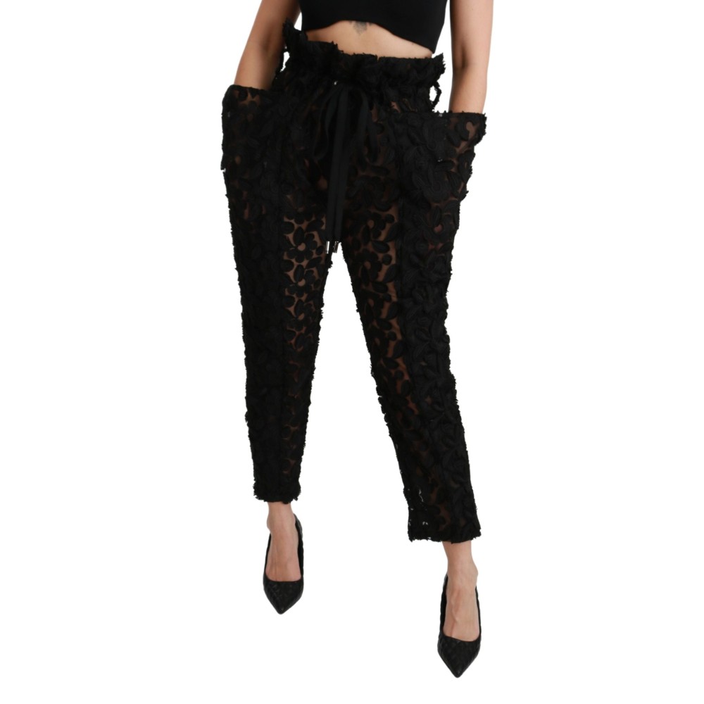 Dolce & Gabbana Schicke konisch zulaufende Hose mit hoher Taille und Spitze