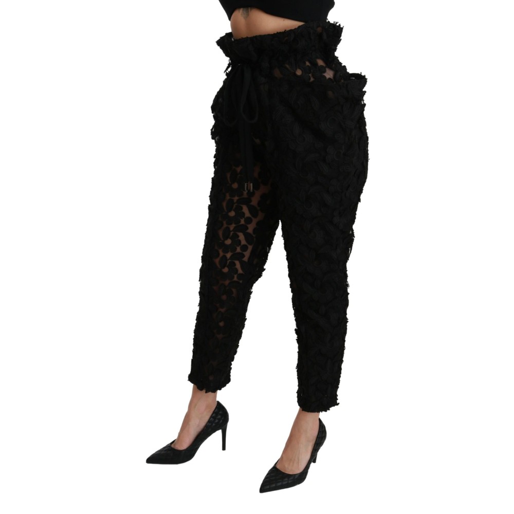 Dolce & Gabbana Schicke konisch zulaufende Hose mit hoher Taille und Spitze