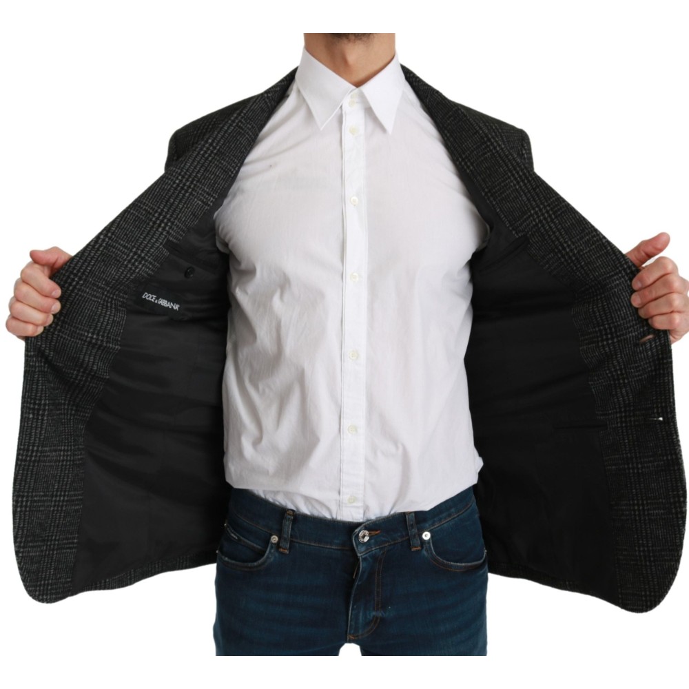 Dolce & Gabbana Eleganter grauer karierter Blazer in schmaler Passform