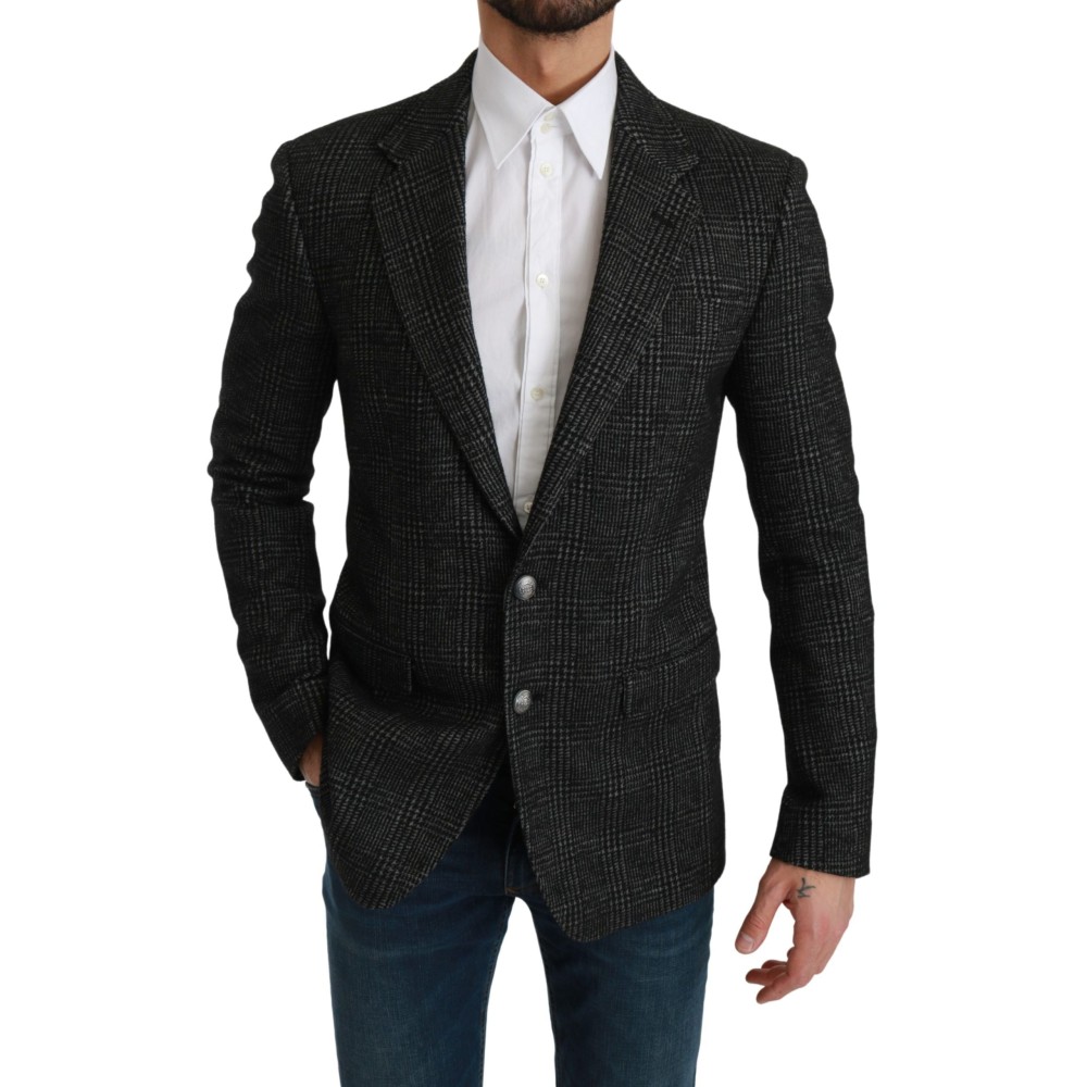 Dolce & Gabbana Eleganter grauer karierter Blazer in schmaler Passform