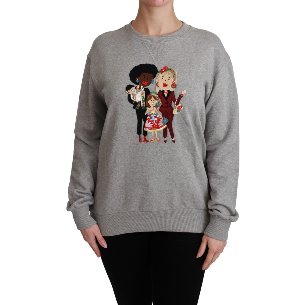 Dolce & Gabbana Eleganter Multicolor Pullover mit Rundhalsausschnitt und Stickerei