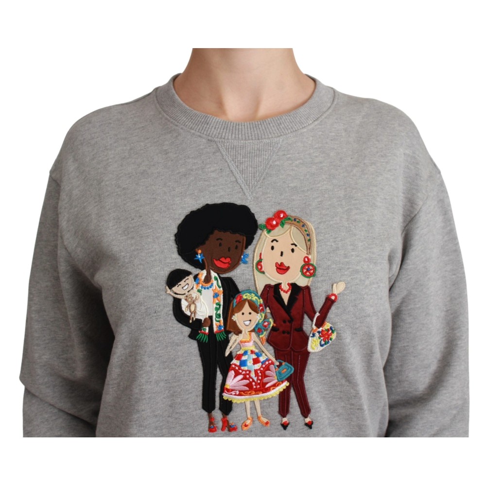 Dolce & Gabbana Eleganter Multicolor Pullover mit Rundhalsausschnitt und Stickerei