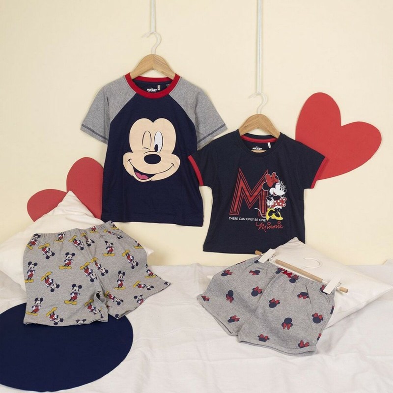 Sommer-Schlafanzug Minnie Mouse Dunkelblau Grau