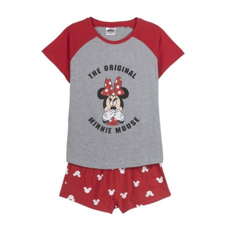 Sommer-Schlafanzug Minnie Mouse Rot Damen Grau