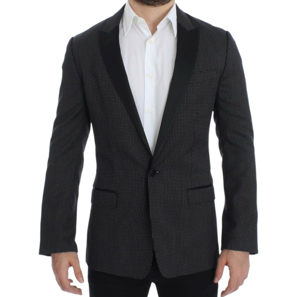 Dolce & Gabbana Eleganter schwarzer gepunkteter Blazer in schmaler Passform