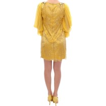 Dolce & Gabbana Gelbes Minikleid aus Spitze mit Kristallverzierung