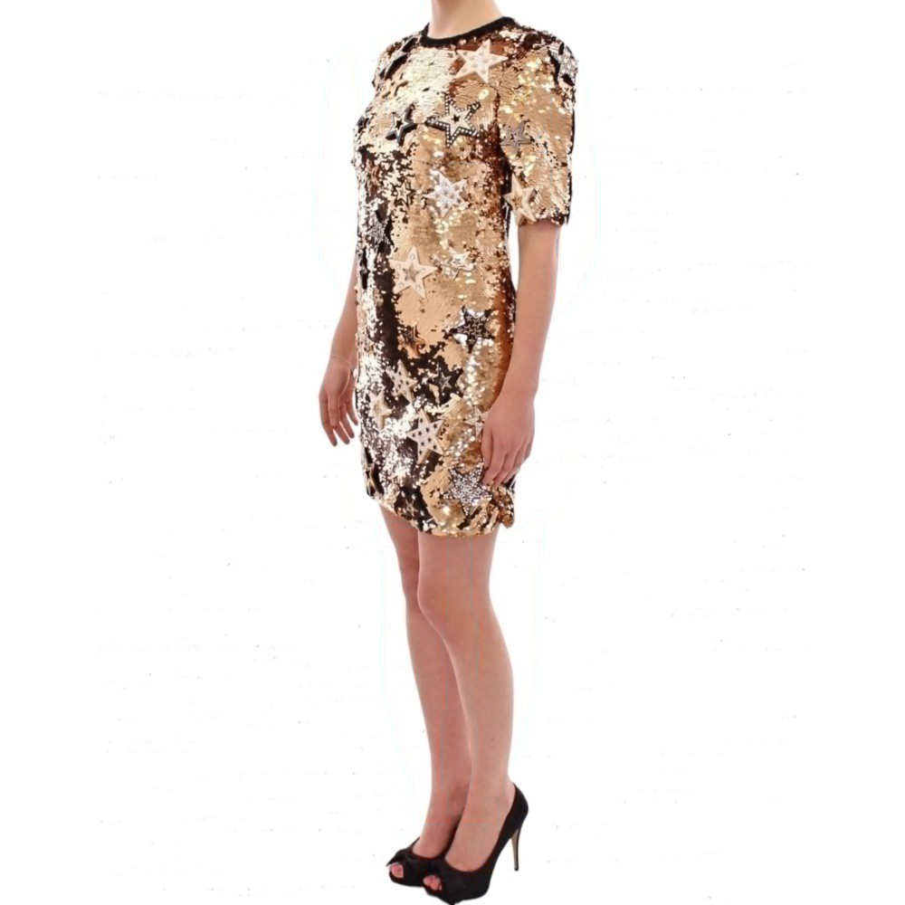 Dolce & Gabbana Exquisites Etuikleid mit goldenen Paillettensternen