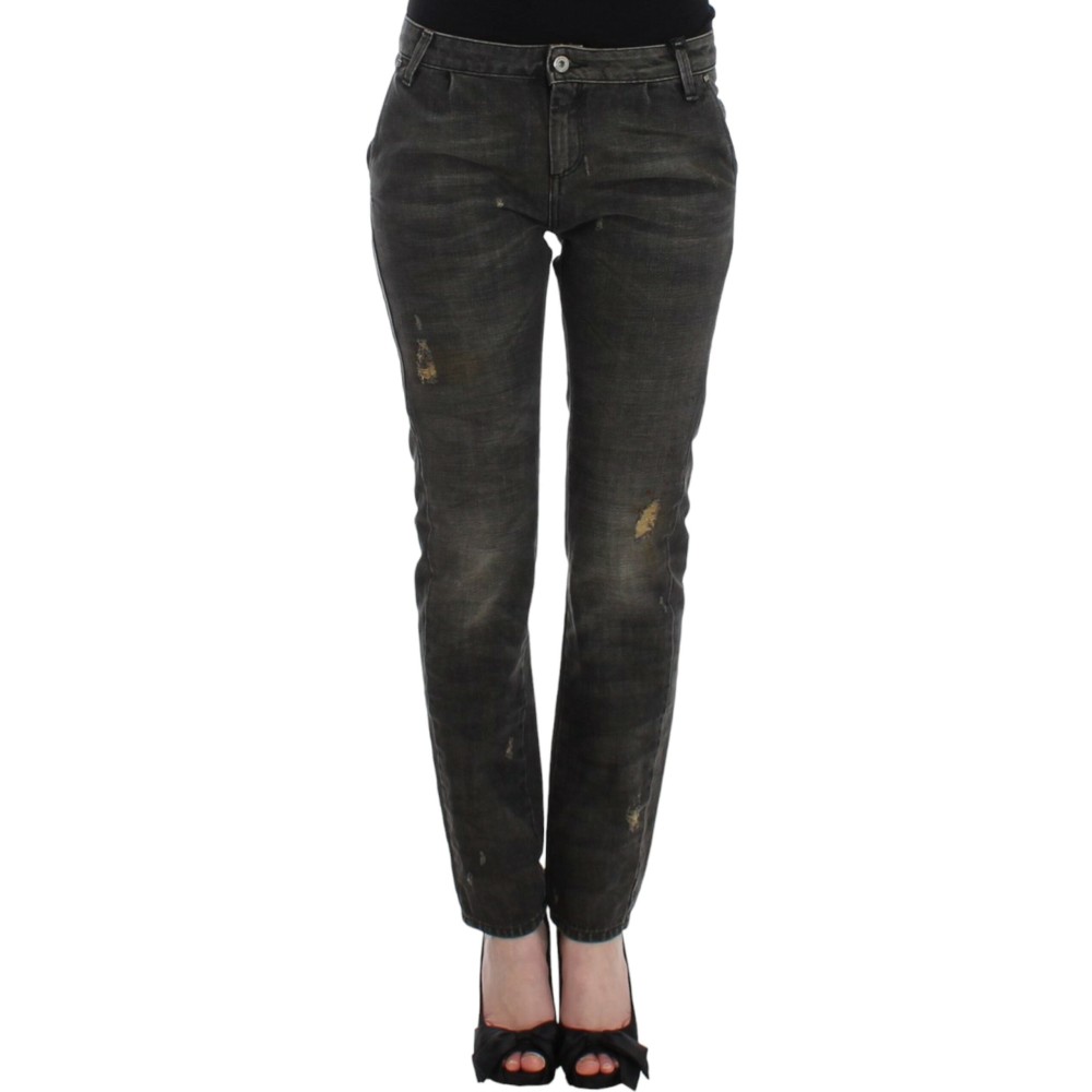 Costume National Glatte graue Straight Leg Distressed Jeans
