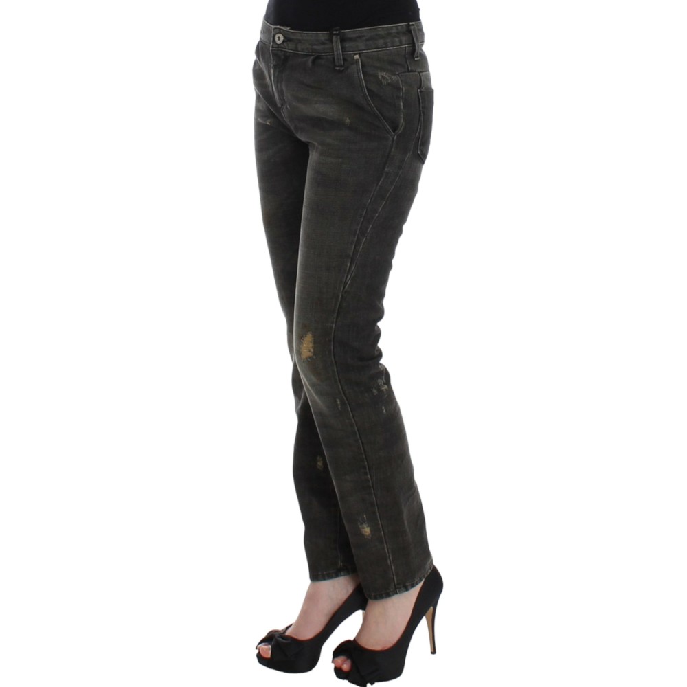 Costume National Glatte graue Straight Leg Distressed Jeans