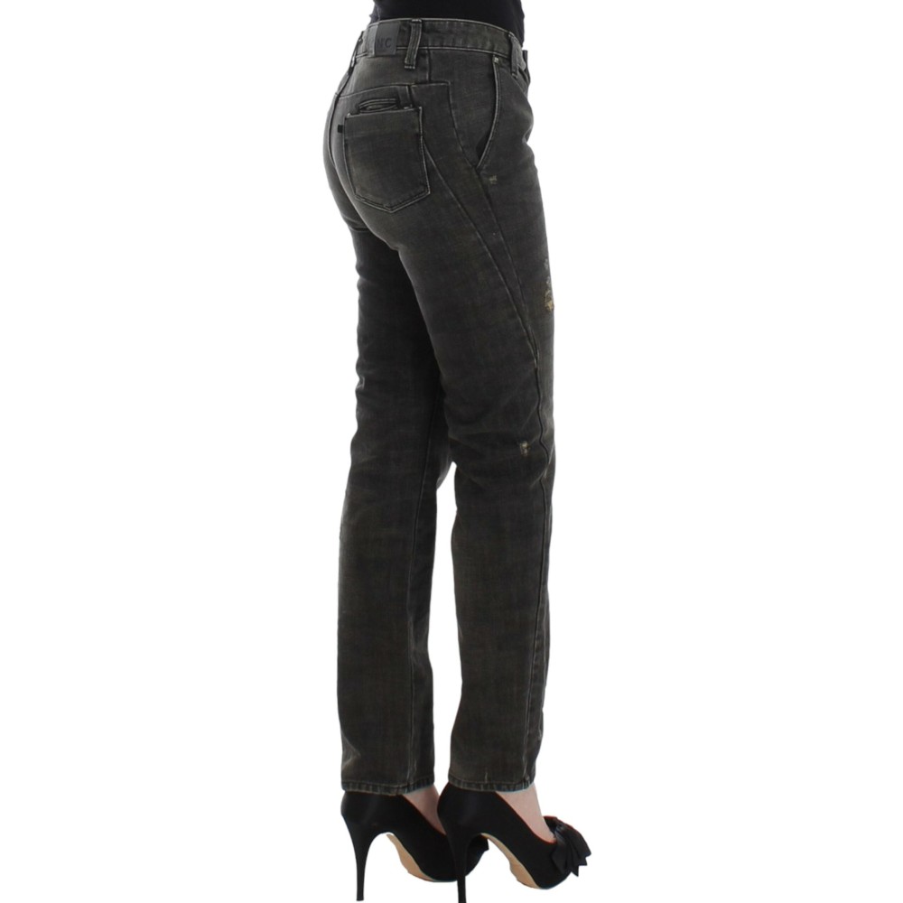 Costume National Glatte graue Straight Leg Distressed Jeans