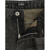 Costume National Glatte graue Straight Leg Distressed Jeans