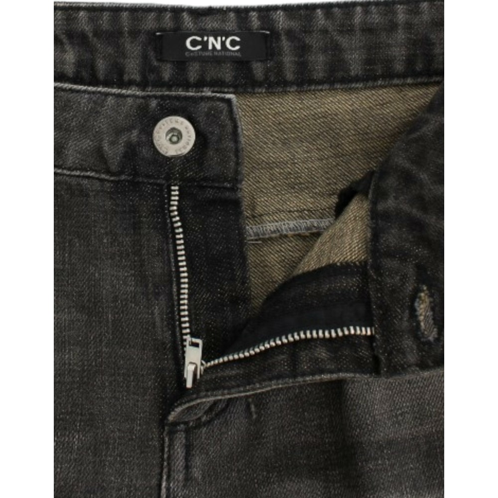 Costume National Glatte graue Straight Leg Distressed Jeans