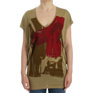 Costume National Schickes grünes Multicolor Print V-Ausschnitt Tee