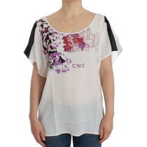 Costume National Schickes grünes Multicolor Print V-Ausschnitt Tee