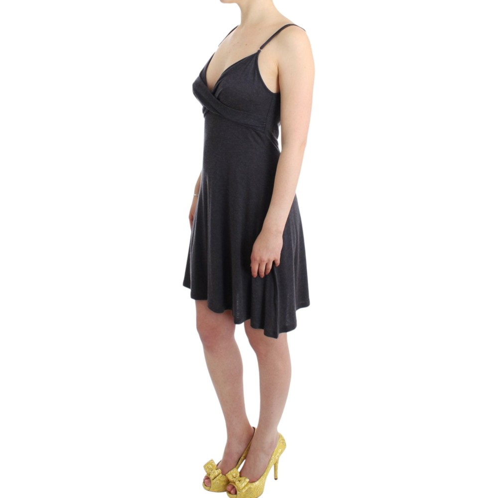 Costume National Schickes graues knielanges Spaghetti-Träger-Kleid