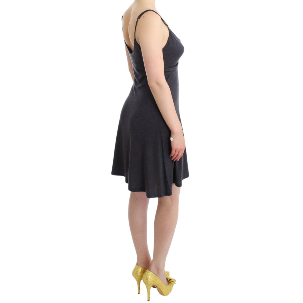 Costume National Schickes graues knielanges Spaghetti-Träger-Kleid