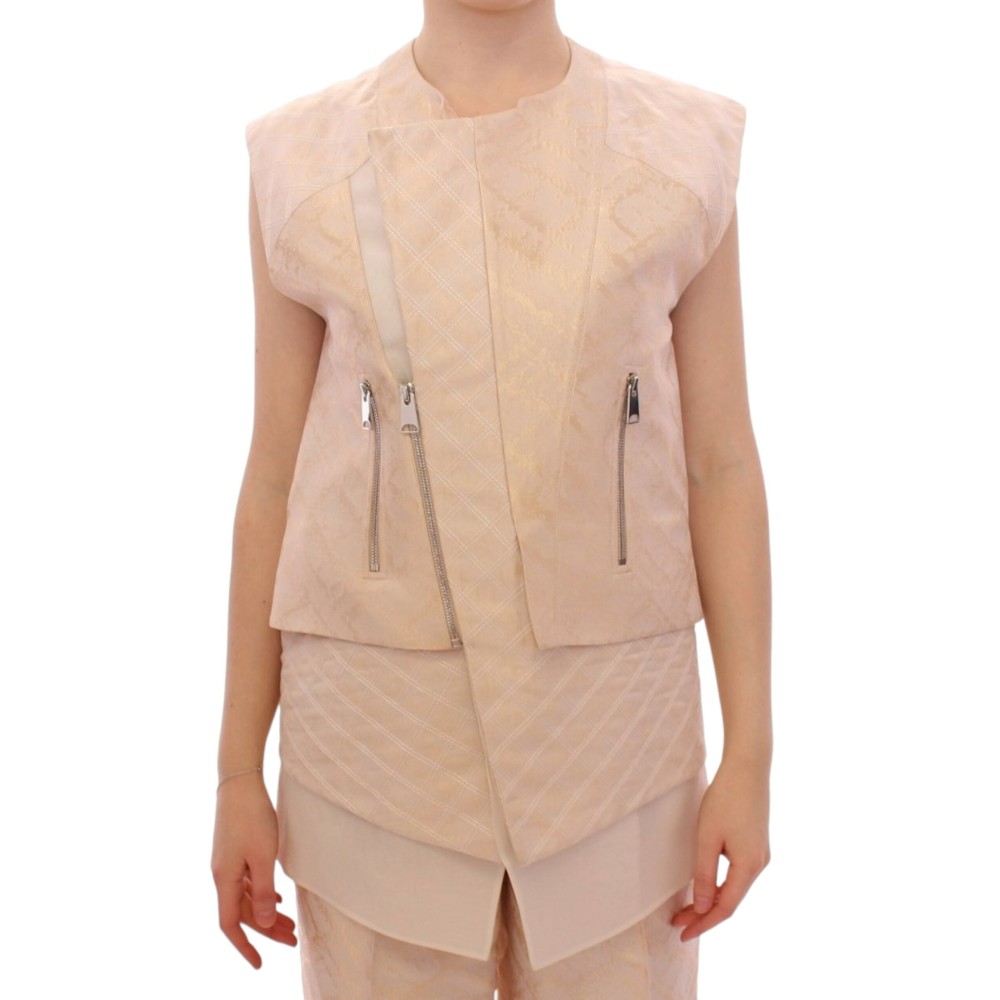 Zeyneptosun Exquisite Beige Brokat ärmellose Jacke Weste