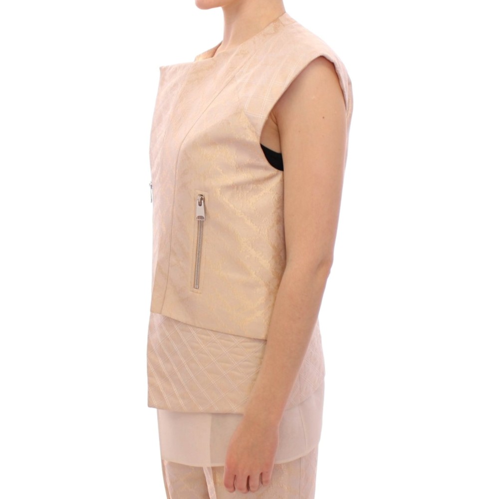 Zeyneptosun Exquisite Beige Brokat ärmellose Jacke Weste