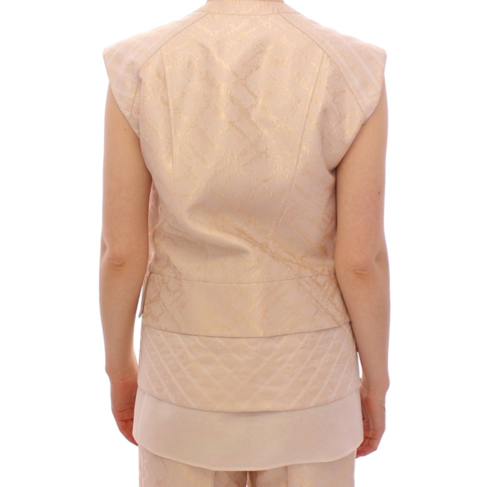 Zeyneptosun Exquisite Beige Brokat ärmellose Jacke Weste