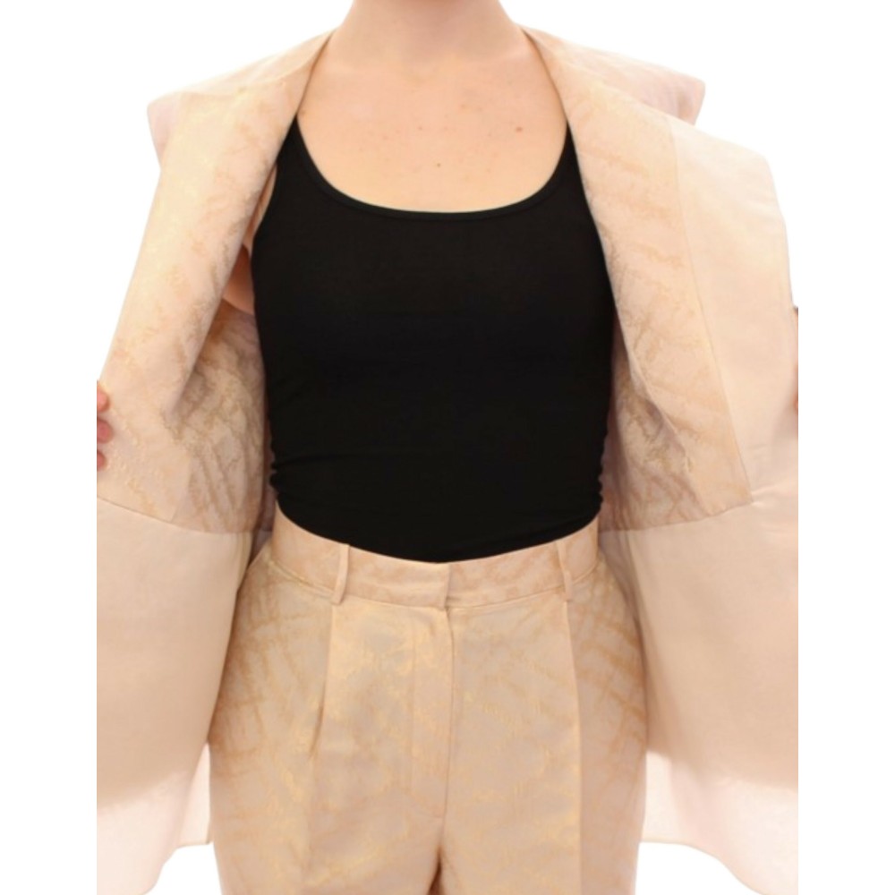 Zeyneptosun Exquisite Beige Brokat ärmellose Jacke Weste