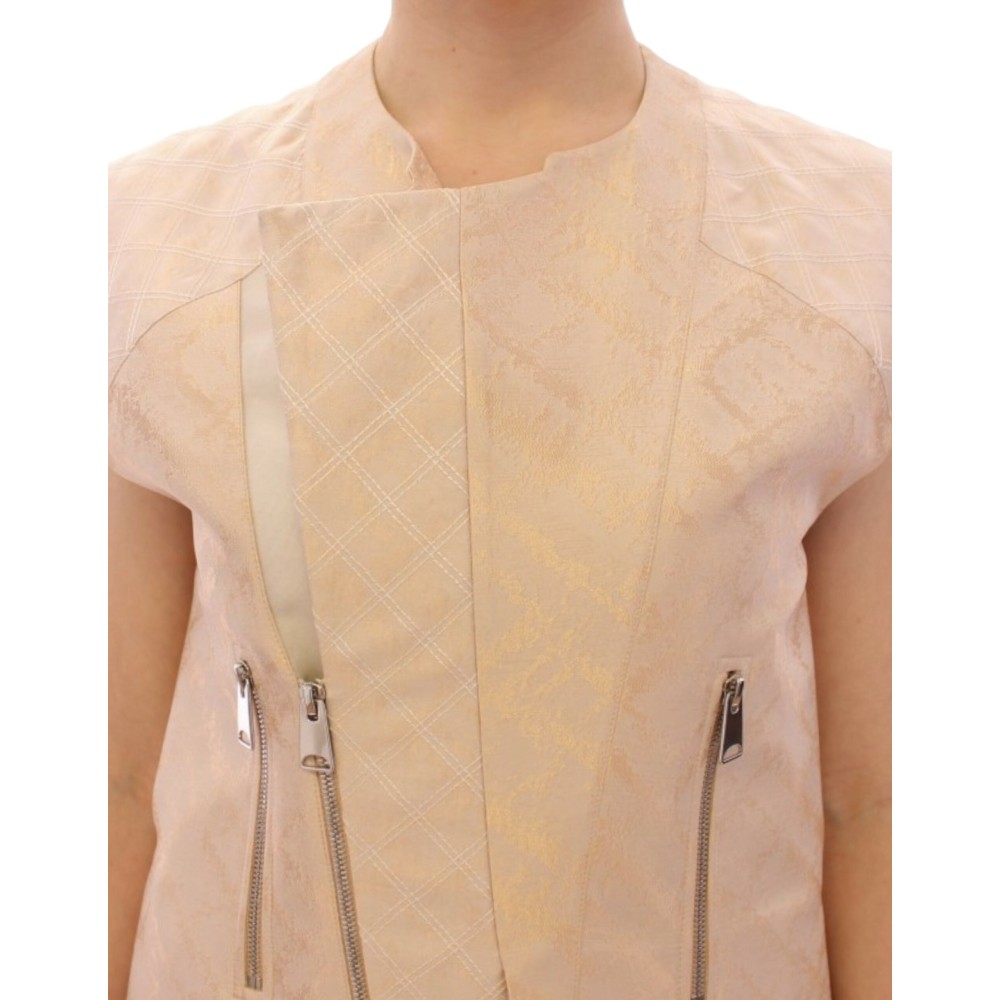 Zeyneptosun Exquisite Beige Brokat ärmellose Jacke Weste