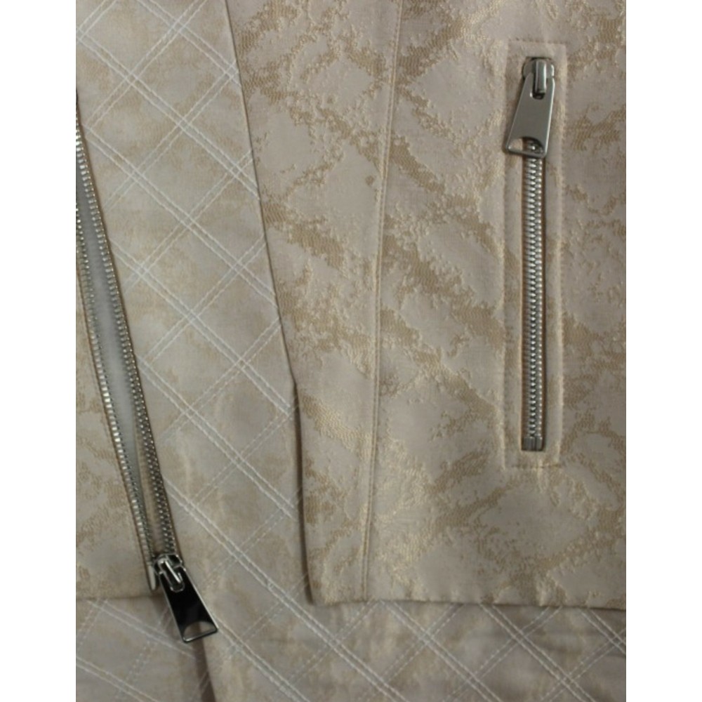 Zeyneptosun Exquisite Beige Brokat ärmellose Jacke Weste