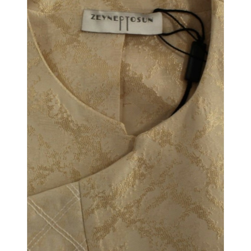 Zeyneptosun Exquisite Beige Brokat ärmellose Jacke Weste