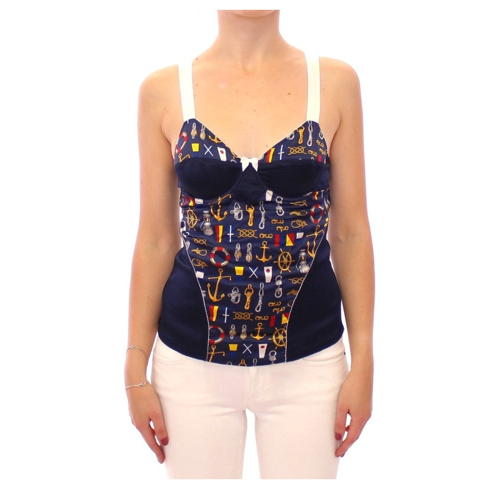 Dolce & Gabbana Blaues Seemannsmotiv Stretch-Top