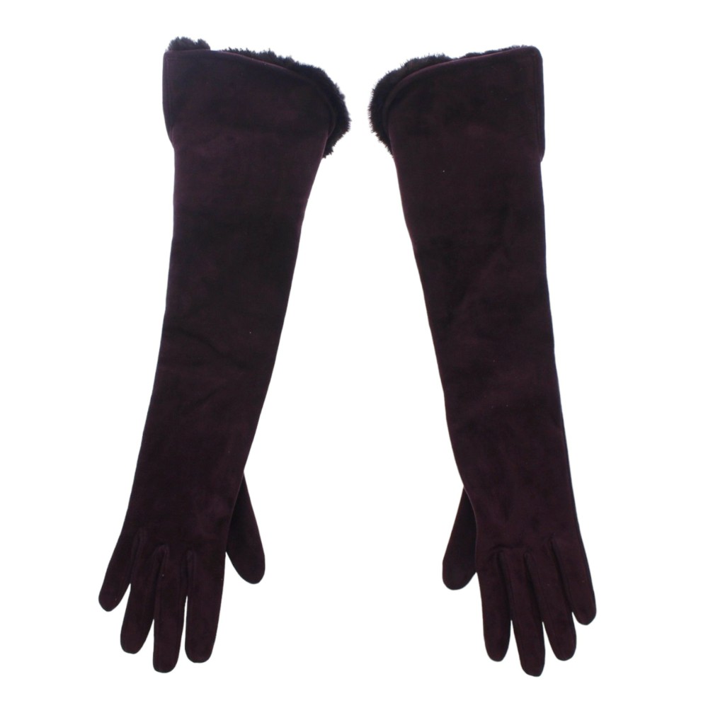 Dolce & Gabbana Elegante ellbogenlange lila Pelzhandschuhe