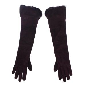 Dolce & Gabbana Elegante ellbogenlange lila Pelzhandschuhe