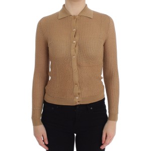 Dolce & Gabbana Beige gestrickter Baumwoll-Polo-Strickpullover