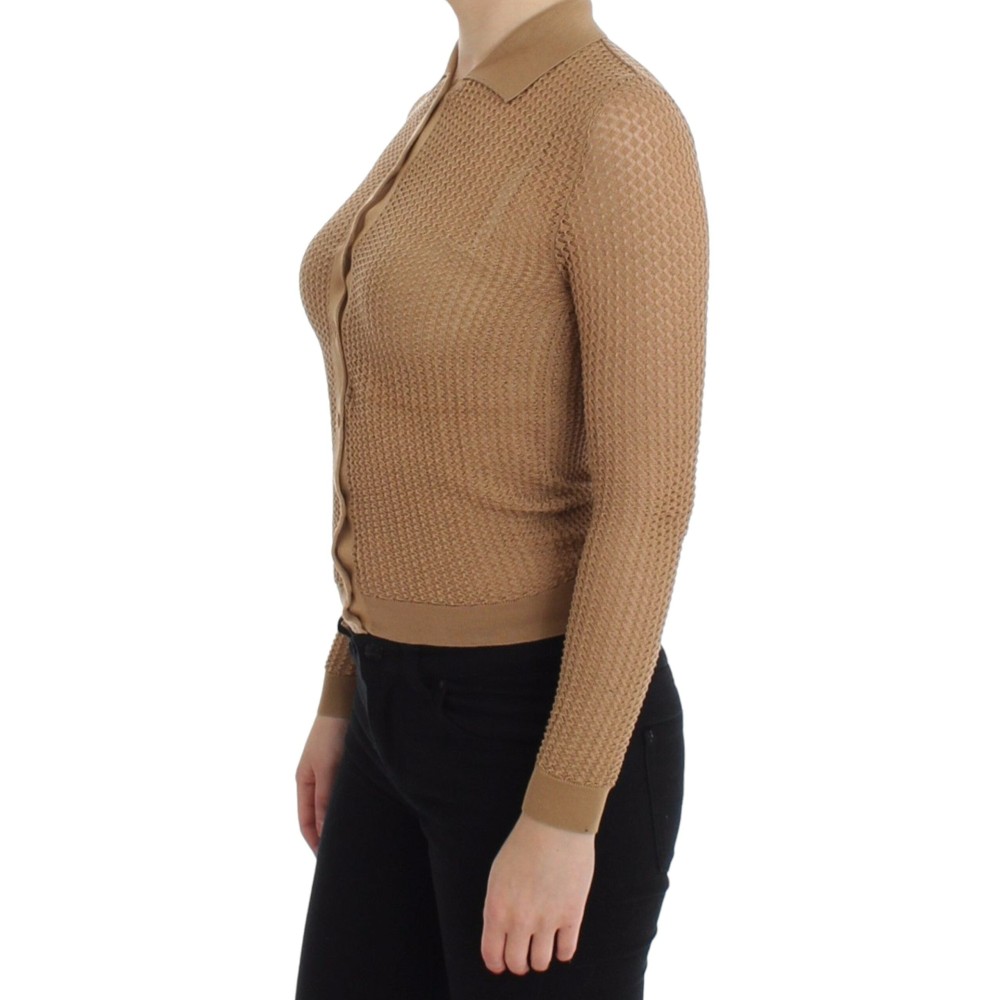 Dolce & Gabbana Beige gestrickter Baumwoll-Polo-Strickpullover