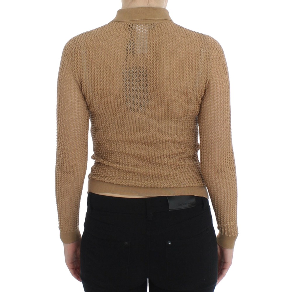 Dolce & Gabbana Beige gestrickter Baumwoll-Polo-Strickpullover
