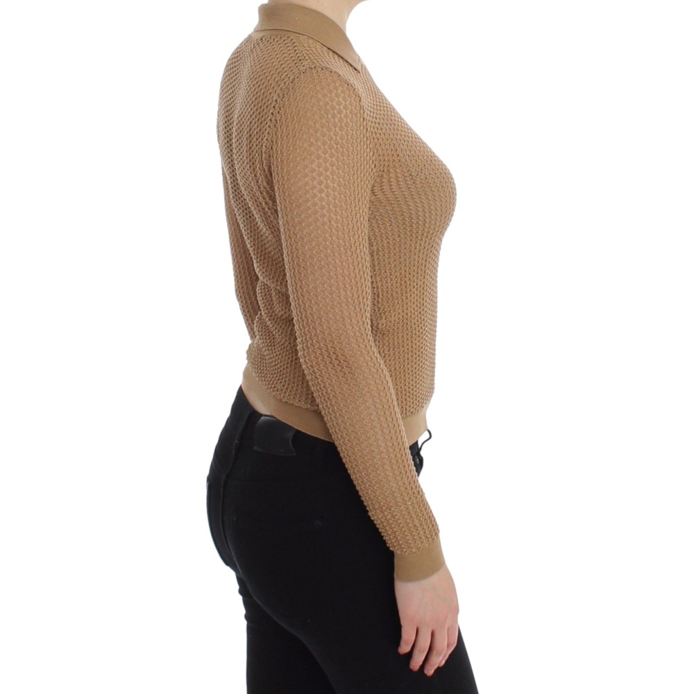 Dolce & Gabbana Beige gestrickter Baumwoll-Polo-Strickpullover