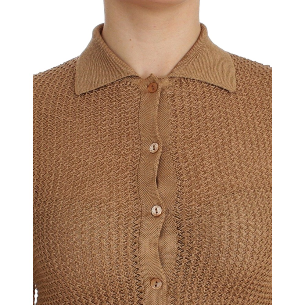 Dolce & Gabbana Beige gestrickter Baumwoll-Polo-Strickpullover